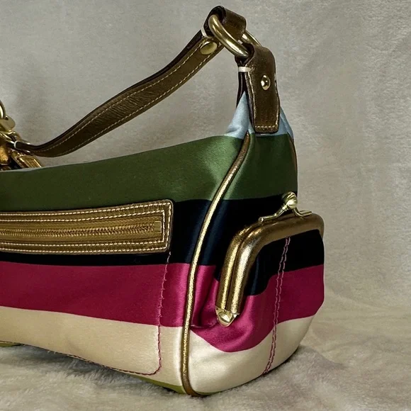 Coach Legacy Stripe Kiss Lock Pocket Zipper Hobo Handbag (RARE) (Mini Size) - Picture 6 of 15